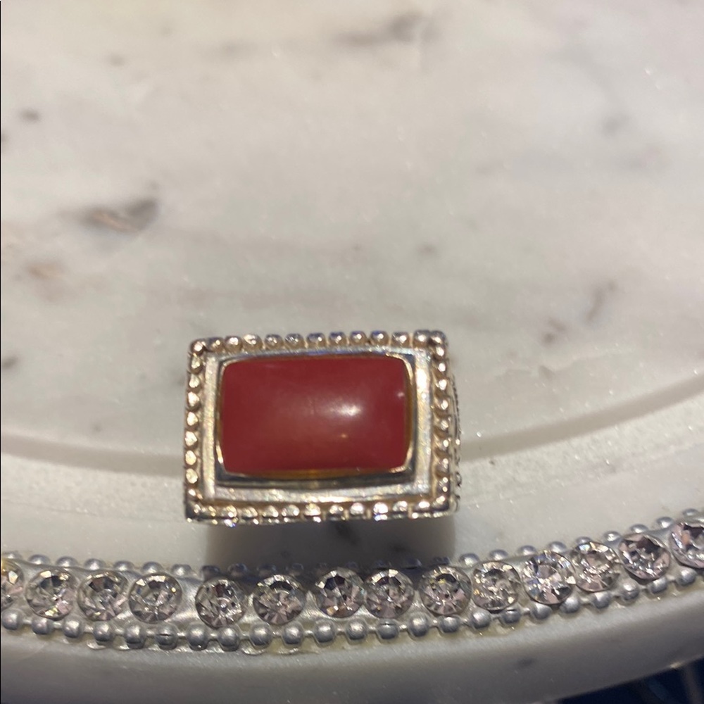 Elegant Sterling Silver and Red Stone Ring